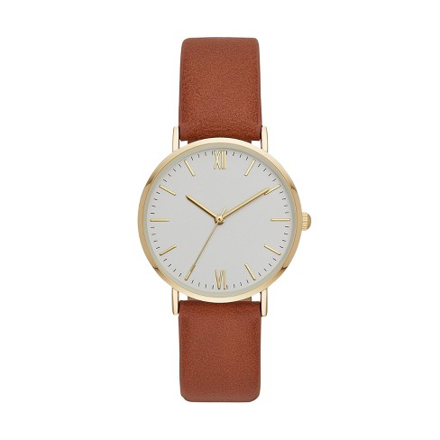 Women's Classic Roman Strap Watch - A New Day™ Gold/Brown