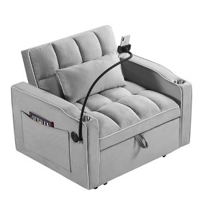 TiramisuBest 3-in-1 Convertible Sleeper Chair Bed, Pull Out Sofa Bed with USB Ports & Cup Holder, Adjustable Backrest, Beige Velvet for Small Spaces - 1 of 4