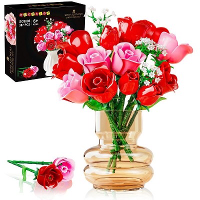 HOGOKIDS 387PCS Roses Flowers Bouquet Building Set Gift for Adults and Kids Aged 6+