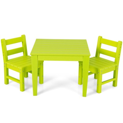Infans 3PCS Kids Table & 2 Chairs Set Outdoor Heavy-Duty All-Weather Activity Table Set Green