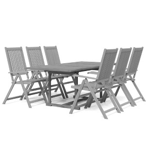 vidaXL Solid Wood Acacia Patio Dining Set 7 Piece Garden Seat, Rectangular, Outdoor - 1 of 4
