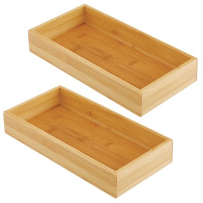 mDesign Bamboo Stackable Kitchen Drawer Organizer Tray