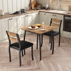 Coolmee Small Dining Table Set for 2,3-Piece Kitchen Table Set with Thick Wood Grain Tabletop & 2 Upholstered Chairs & Metal Frame, Compact Table Set - 1 of 4
