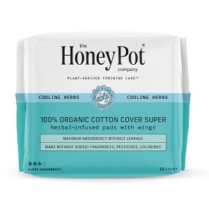 The Honey Pot Company 100% Organic Cotton Cover Cooling Herbal Infusion Super Pads - 16ct - 1 of 4