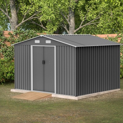 Outdoor Garden Aluminium Frame Tools Storage Shed,Backyard Pet Room,Metal Garbage Room with Lockable Door and Floor Frame-Coolbibila