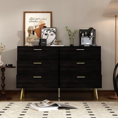 FUFU&GAGA Black Chest of 6 Drawer Closet Storage Clothes Dresser