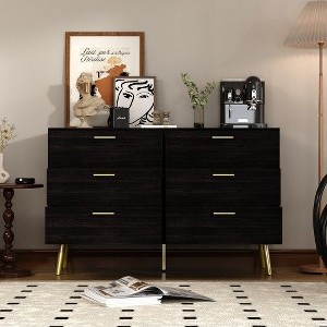 FUFU&GAGA Black Chest of 6 Drawer Closet Storage Clothes Dresser - 1 of 4