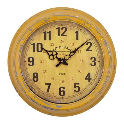 Distressed Iron Round Wall Clock Yellow - Yosemite Home Decor