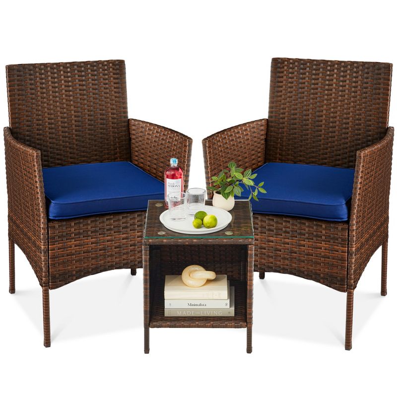 Best Choice Products 3-Piece Outdoor Wicker Conversation Patio Bistro Set, w/ 2 Chairs, Table, 1 of 11