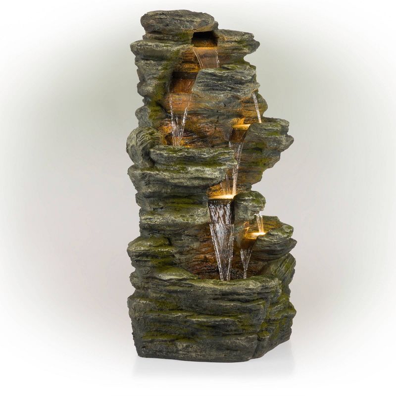 51&#34; Resin Rock Cascading Fountain with LED Lights Gray - Alpine Corporation, 4 of 8