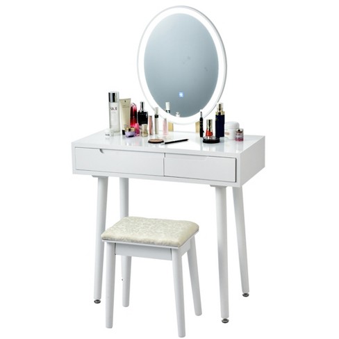 Costway Vanity Table Set Lighted Mirror Storage Drawer Shelf Cushion Stool  : Target