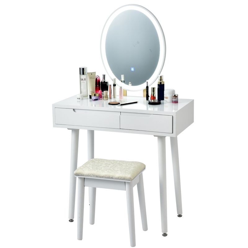Costway Vanity Makeup Table Touch Screen 3 Lighting Modes Dressing Table Stool Set White\Black\ Gray, 4 of 12
