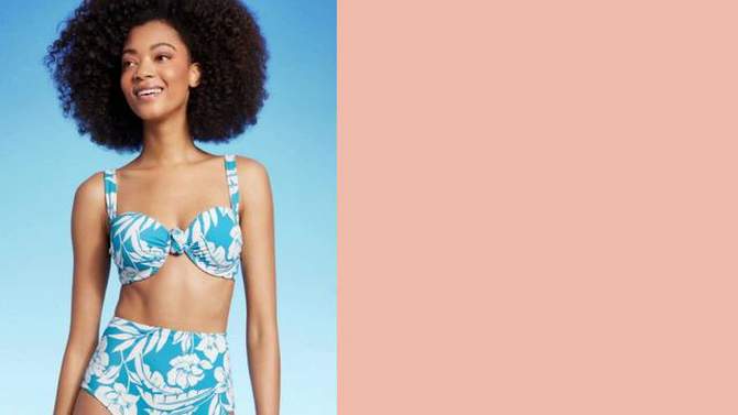 Women's Push-Up Knot Detail Bikini Top - Shade & Shore™ Blue Floral Print, 2 of 7, play video
