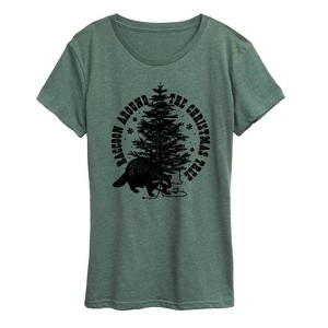 Women's - Instant Message - Raccoon Around The Christmas Tree Short Sleeve Graphic T-Shirt - 1 of 4