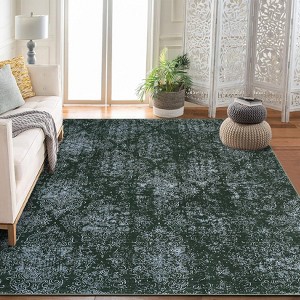 Machine Washable Lightweight Area Rugs, Boho Botanical Floral Throw Carpet Soft Non-Slip Indoor Floor Mat for Bedroom, Living Room, Kitchen - 1 of 4