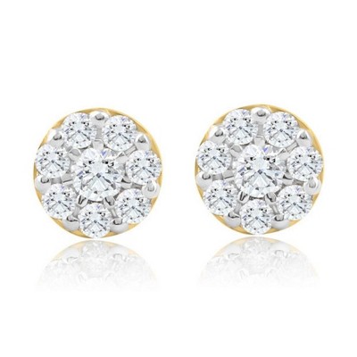 Pompeii3 1/4Ct Diamond Round Cut Studs Pave Set Lab Created Diamond Earrings Yellow Gold
