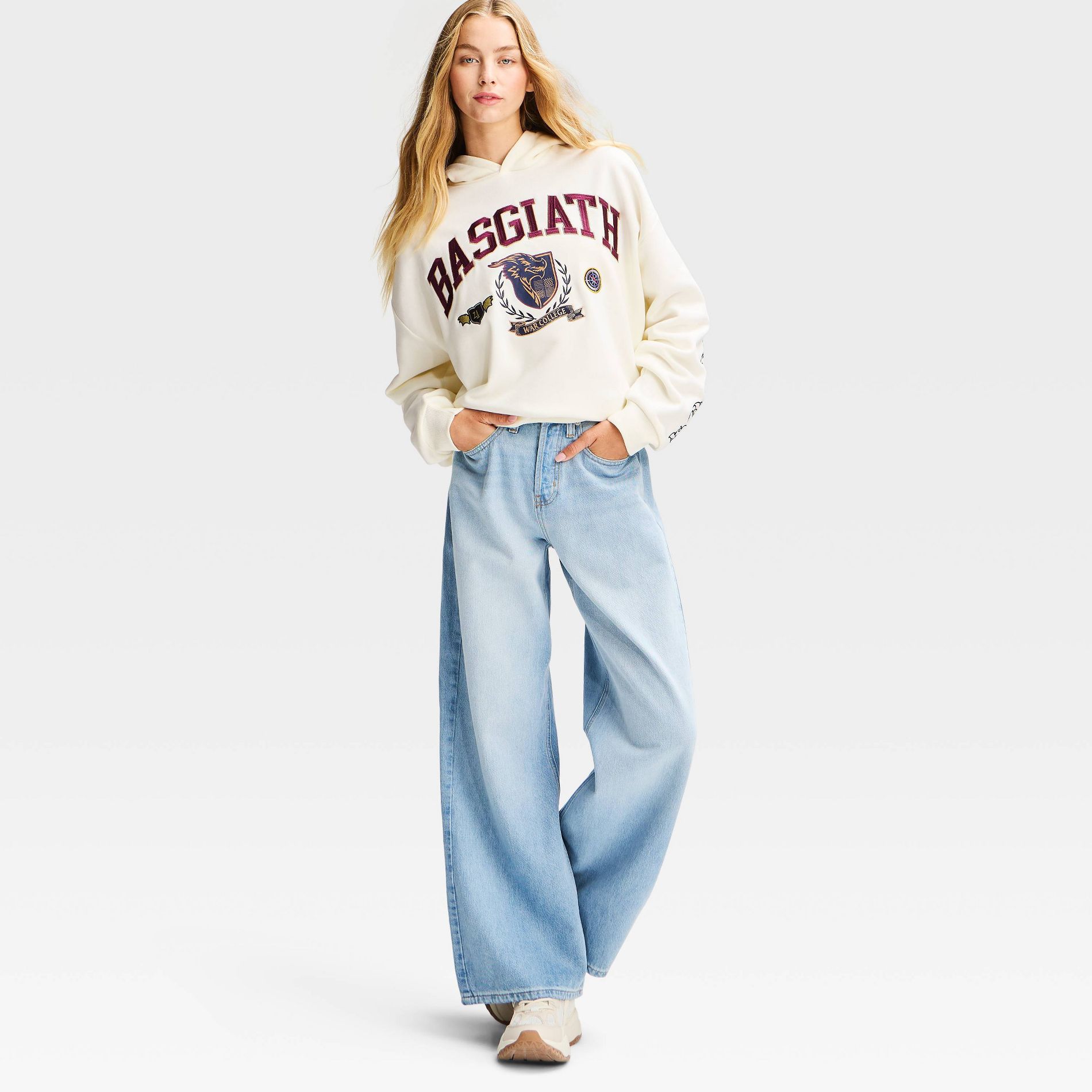 Women's Fourth Wing Basgiath Fleece Hooded Graphic Pullover Sweatshirt - Cream