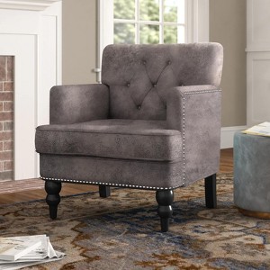 Upholstered Accent Harrison Tufted Club Chair Floral Pattern, Hardwood Frame Preston Fabric-CENGHU - 1 of 4