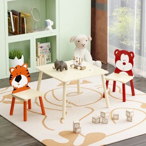 GlasFlength Accent Table Sets, Toddler Activity Play Dining Study Desk with Chairs, for Reading, Drawing, Playing, Beige, 23.6"*23.6"*17.3" - 1 of 4