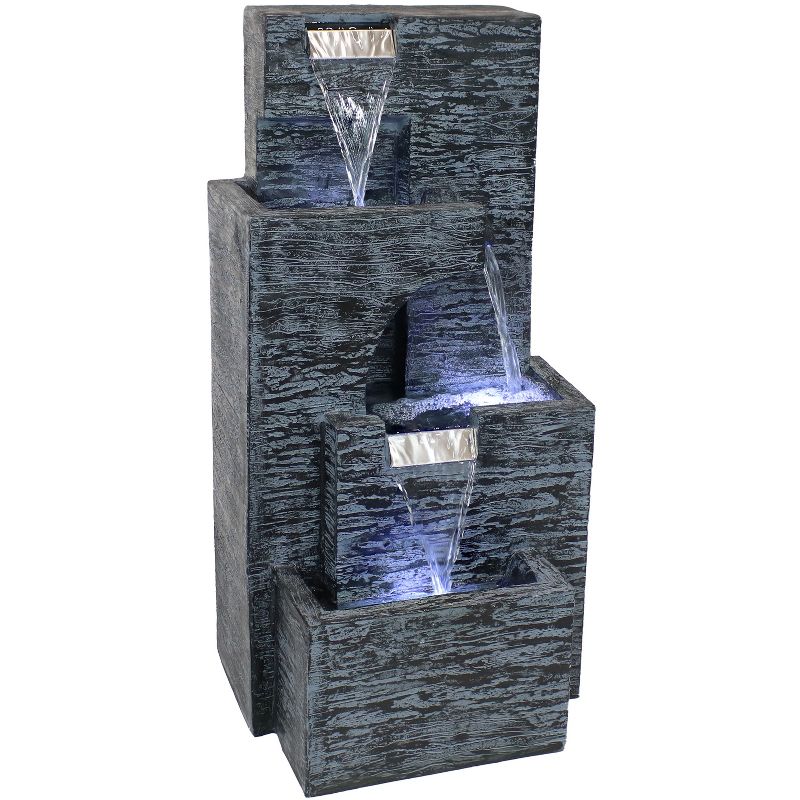 Sunnydaze 32"H Electric Polyresin Cascading Tower Tiered Outdoor Water Fountain with LED Lights, 1 of 15