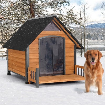 Outdoor & Indoor Insulated Dog House with Porch ¨C Weatherproof, Anti-Bite Large Dog Shelter, All-Season Comfort