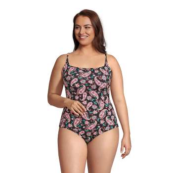 Lands' End Women's Chlorine Resistant Smocked Square Neck One Piece Swimsuit with Adjustable Straps