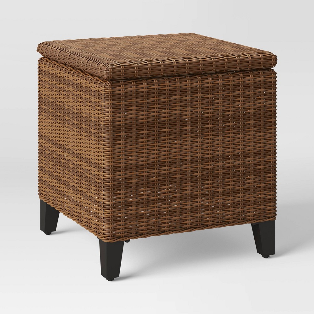 Photos - Garden Furniture Wicker Square Brookfield Patio Accent End Table with Storage Brown - Thres
