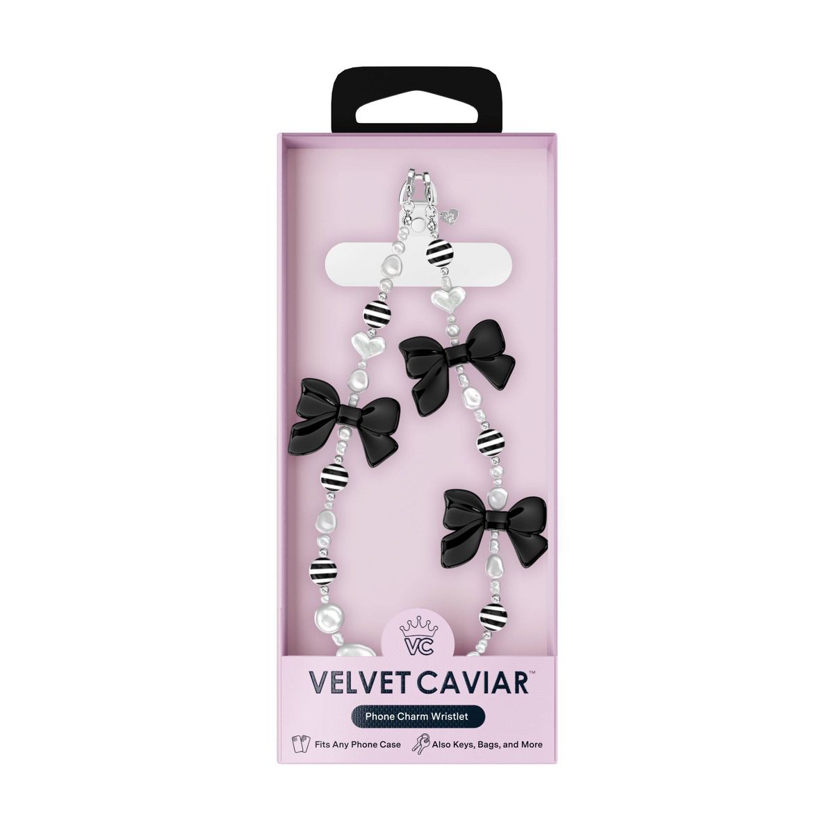 Velvet Caviar Phone Charm Wristlet - Gothic Black Bows - thumbnail 4