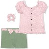 Nannette Girl's 3 Piece Coordinates, Floral Printed Blouse and Shorts with Scrunchie Bundle Set for kids - 2 of 4