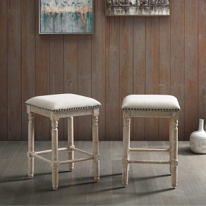Roundhill Furniture Arnhem Wood Upholstered Counter Height Stool, Tan, Set of 2 - 1 of 3