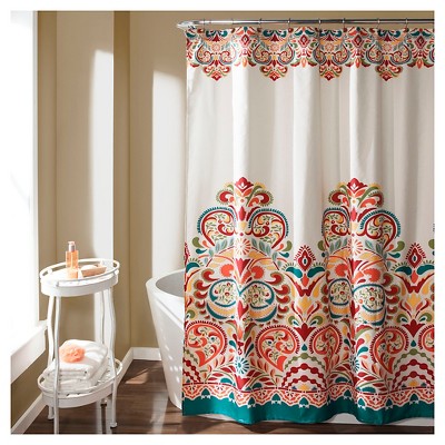 Red and teal clearance shower curtain