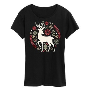 Women's - Instant Message - Scandinavian Christmas Deer Short Sleeve Graphic T-Shirt - 1 of 4