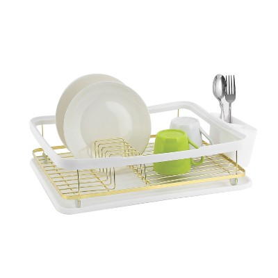 Trio Essentials 3-Piece Kitchen Counter Dish Drying Rack, Removable Utensil Holder and Drainboard, Stainless steel