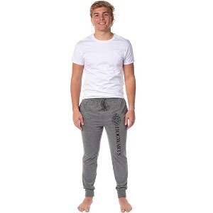 Harry Potter Adult Mens Hogwarts Crest Collegiate Style Jogger Pajama Lounge Pants Graphite - 1 of 4