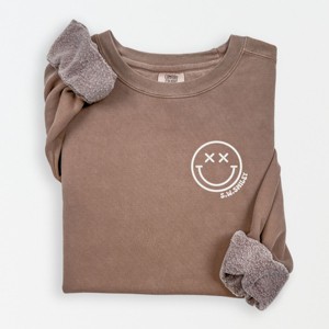 Simply Sage Market S.W.Smiley Embroidered Simple Wink Bold Lightweight Garment Dyed Sweatshirt - 1 of 4