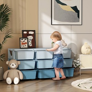 Whisen 3 Tier Kids Storage Unit, 9 Drawer Chest Toy Organizer Plastic Bins, Perfect Gift for Boys Girls Toddlers - 1 of 4