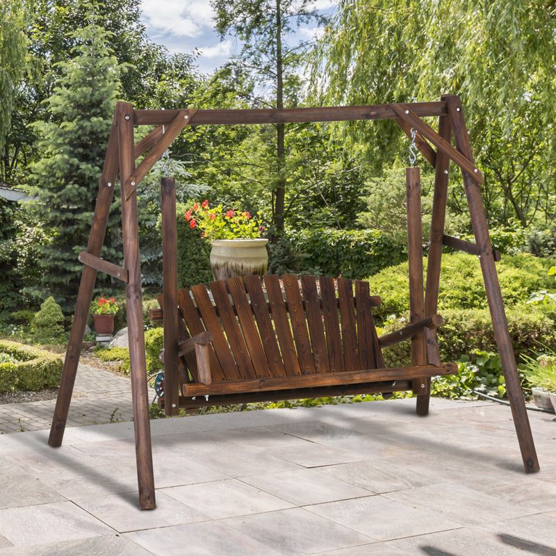 Outsunny 6.5' Outdoor Rustic Loveseat Solid Wood Natural Log Garden Swing, 3 of 10