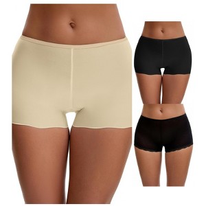 INSPIRE CHIC Ladies' Seamless Ice Silk Lace Trim Slip Shorts for Under Dresses Boyshorts 3 Packs - 1 of 4