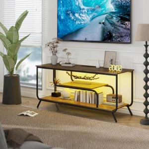 Farmhouse TV Stand for TVs Up to 55 Inch, Gaming Entertainment Center with Power Outlet and  Light - 1 of 4