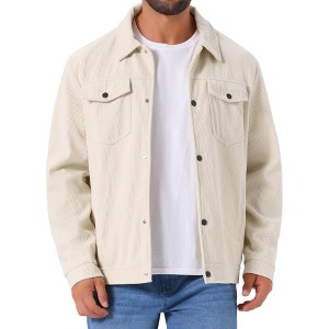 INSPIRE CHIC Men's Casual Solid Color Long Sleeve Button Pockets Corduroy Trucker Jacket - 1 of 4