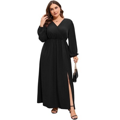 Whizmax Women Plus Size Wrap Maxi Dress Long Lantern Sleeves Empire Waist Split A Line Casual Dresses
