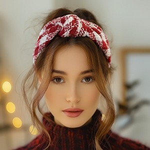 Wrapables Wide Knotted Headbands, Top Knot Headbands for Women and Girls, Red Tweed - 1 of 4