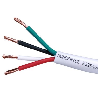 Monoprice Speaker Wire / Cable - 100 Feet - 18AWG 4 Conductor, Fire Safety In Wall Rated, Jacketed In White PVC Material 99.9 Percent Oxygen-Free Pure