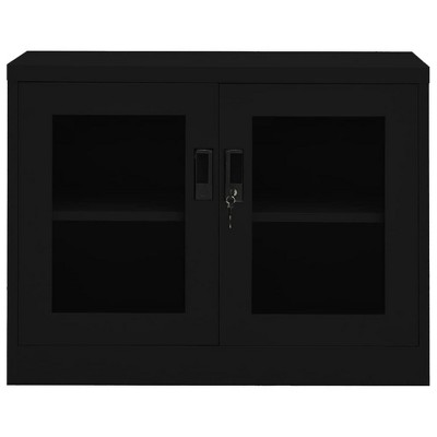vidaXL Steel Office Cabinet with Tempered Glass Doors - Black File Storage Cabinet with Adjustable Shelves and Lock - 35.4"x15.7"x27.6" Dimensions