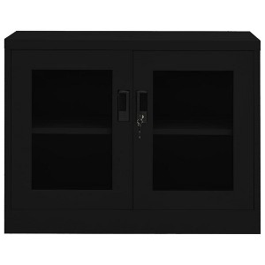 vidaXL Steel Office Cabinet with Tempered Glass Doors - Black File Storage Cabinet with Adjustable Shelves and Lock - 35.4"x15.7"x27.6" Dimensions - 1 of 4
