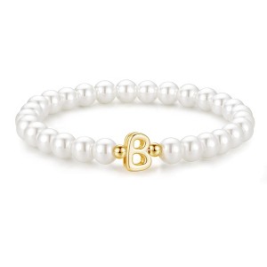 Turandoss Gold Initial Bracelets for Women Girls - Dainty Beaded Pearl Bracelets for Kids, Charm Letter Bracelet for Girl, Flower Girl Proposal Gifts - 1 of 4