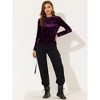 INSPIRE CHIC Women's Casual Vintage Velvet Crew Neck Long Sleeve T-shirts - 4 of 4