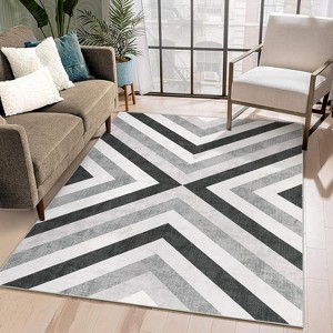 Washable Geometric Area Rug, Low Pile Stain Resistant Foldable Carpet for Bedroom, Dining Room, Office - 1 of 4