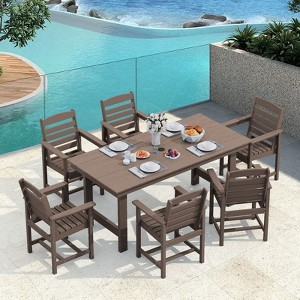 Hyleory 7pc Outdoor Dining Set, 66.9'' Rectangular Table w/Umbrella Hole and 6 Chairs - 1 of 4