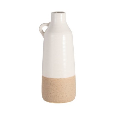 Sagebrook Home Ceramic Bottle Vase, White/Tan, Decorative Table for Wedding, Home Decor